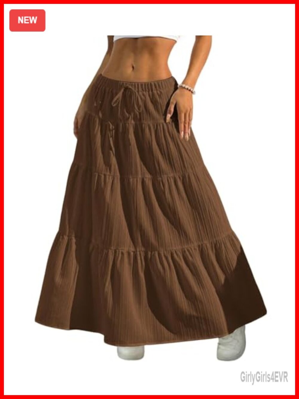 Womens Boho Tiered Ruffle Maxi Skirt Flowy A-Line Elastic Waist